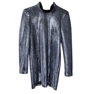 H&M Long Sleeve Metallic Silver Mini‎ Party Formal Dress Size 8